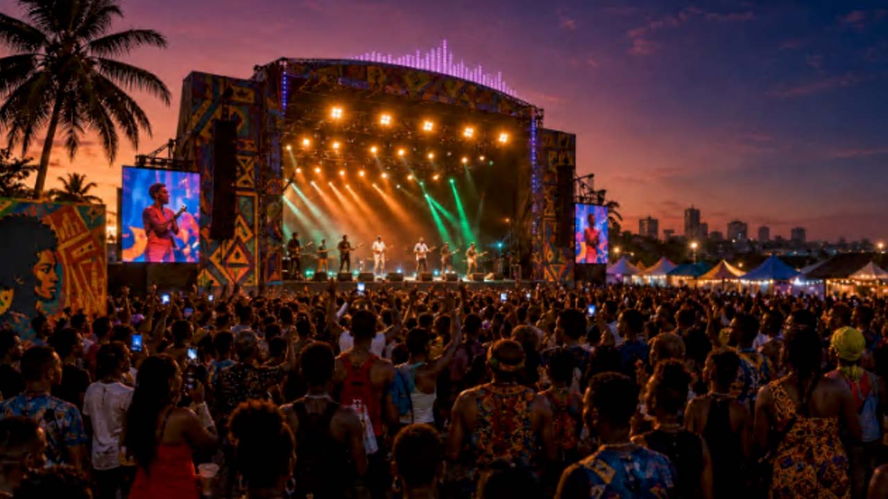 Music Outdoor music festival crowd and stage